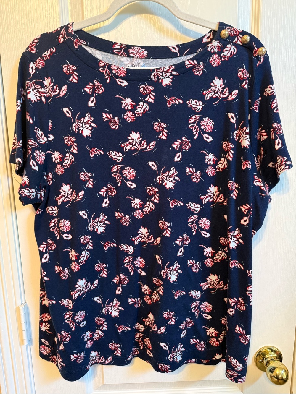 croft & barrow Navy Floral Short-Sleeve Tee with Shoulder Buttons